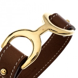 مملوكة مسبقًا Hermes Pavane Brown Leather Gold Plated Bracelet L