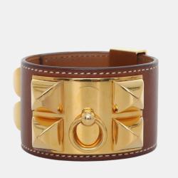 مملوكة مسبقًا Hermes Collier De Chien Brown Gold Tone Bracelet