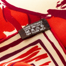 Pre Owned Hermes Red and Beige Horse and Jockey Printed Silk Square Scarf
