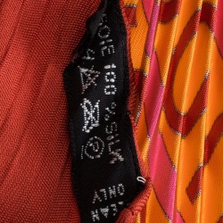 Hermes Orange Les Sources De La Vie Printed Plisse Silk Diamond Scarf