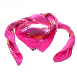 Hermes Pink The Rhythm of China Printed Silk Square Scarf