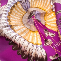 Hermes Purple Brazil Feather Print Silk Square Scarf