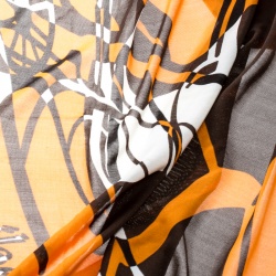 Pre Owned Hermes Orange Caleche Elastique Printed Silk Jersey Square Scarf