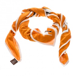 Pre Owned Hermes Orange Caleche Elastique Printed Silk Jersey Square Scarf