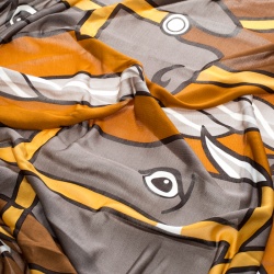Pre Owned Hermes Brown and Orange Quadrige Printed Silk Jersey Scarf
