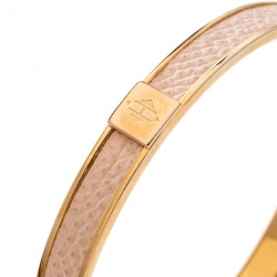 Pre Owned Hermès Kawaii 7 Pink Leather Rose Gold Tone Bangle Bracelet