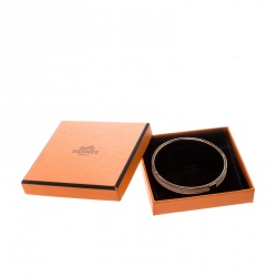 Pre Owned Hermès Kawaii 7 Pink Leather Rose Gold Tone Bangle Bracelet