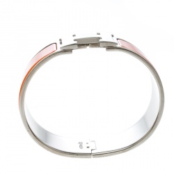 Pre Owned Hermes Clic Clac H Orange Enamel Palladium Plated Wide Bracelet GM
