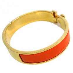 Pre Owned Hermes Clic Clac H Orange Enameled Gold-Plated Bracelet PM