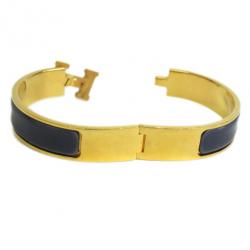 Pre Owned Hermes Clic Clac H Purple Enameled Gold-Plated Bracelet PM
