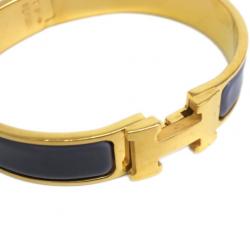 Pre Owned Hermes Clic Clac H Purple Enameled Gold-Plated Bracelet PM