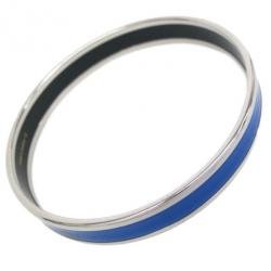 Pre Owned Hermes Printed Blue Enamel Palladium-Plated Bracelet 19CM