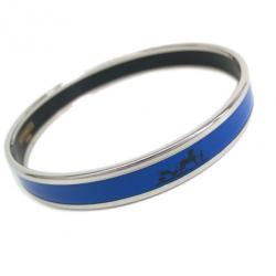 Pre Owned Hermes Printed Blue Enamel Palladium-Plated Bracelet 19CM