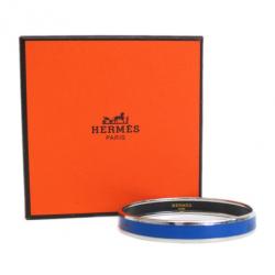 Pre Owned Hermes Printed Blue Enamel Palladium-Plated Bracelet 19CM