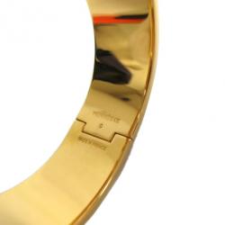 Pre Owned Hermes Clic Clac H Wide White Enamel Gold-Plated Bracelet PM