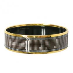 Pre Owned Hermes Wide Printed Enamel Gold-Plated Bracelet 20CM