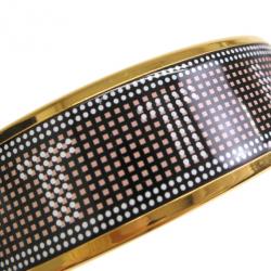 Pre Owned Hermes Wide Printed Enamel Gold-Plated Bracelet 20CM
