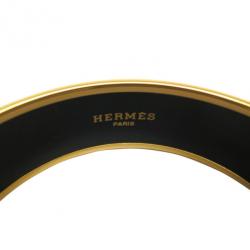 Pre Owned Hermes Wide Printed Enamel Gold-Plated Bracelet 20CM
