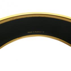 Pre Owned Hermes Wide Printed Enamel Gold-Plated Bracelet 20CM