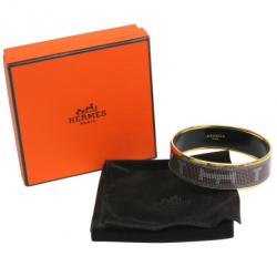 Pre Owned Hermes Wide Printed Enamel Gold-Plated Bracelet 20CM