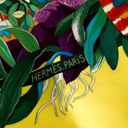 Pre Owned Hermes Yellow Au Coeur De La Vie Printed Silk Square Scarf