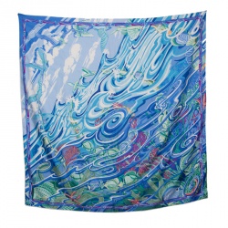 Pre Owned Hermes De La Mer Au Ciel Blue Printed Silk Square Scarf