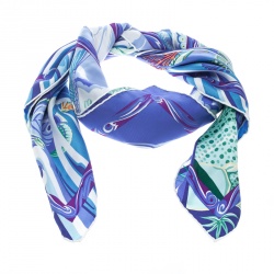 Pre Owned Hermes De La Mer Au Ciel Blue Printed Silk Square Scarf