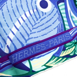 Pre Owned Hermes De La Mer Au Ciel Blue Printed Silk Square Scarf