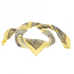 Pre Owned Hermes Chasse En Inde Yellow and White Printed Silk Square Scarf