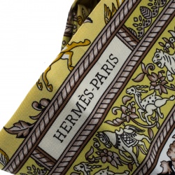 Pre Owned Hermes Chasse En Inde Yellow and White Printed Silk Square Scarf