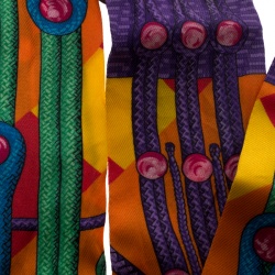 Pre Owned Hermes Multicolor Tassel Printed Silk Twilly Scarf