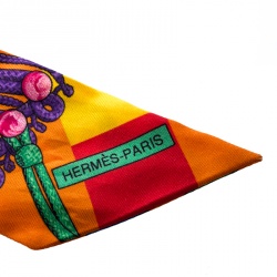 Pre Owned Hermes Multicolor Tassel Printed Silk Twilly Scarf