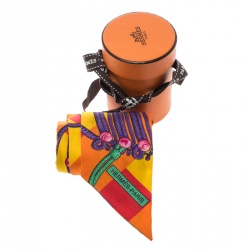 Pre Owned Hermes Multicolor Tassel Printed Silk Twilly Scarf