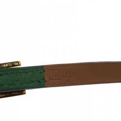 Pre Owned Hermes Hapi 3 Green Leather Gold Plated Wrap Bracelet S