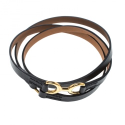 Pre Owned Hermes Dandy Pavane Black Leather Gold Plated Wrap Bracelet S