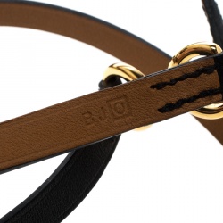 Pre Owned Hermes Dandy Pavane Black Leather Gold Plated Wrap Bracelet S