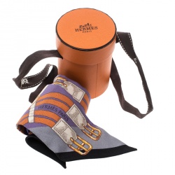 Pre Owned Hermes Multicolor Buckle Printed Silk Twilly Scarf