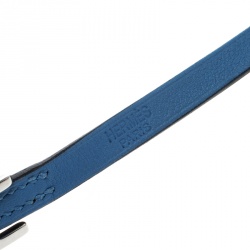 Pre Owned Hermes Hapi 3 Blue Brighton Leather Palladium Plated Wrap Bracelet M