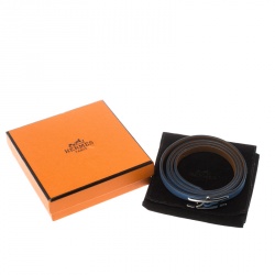 Pre Owned Hermes Hapi 3 Blue Brighton Leather Palladium Plated Wrap Bracelet M