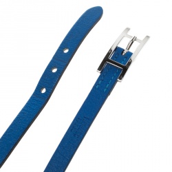 Pre Owned Hermes Hapi 3 Blue Leather Palladium Plated Wrap Bracelet S