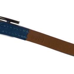 Pre Owned Hermes Hapi 3 Blue Leather Palladium Plated Wrap Bracelet S