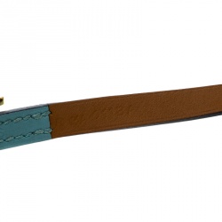 Pre Owned Hermes Hapi 3 Light Blue Leather Gold Plated Wrap Bracelet S