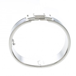 Pre Owned Hermes Clic Clac H Black Enamel Palladium Plated Wide Bracelet GM