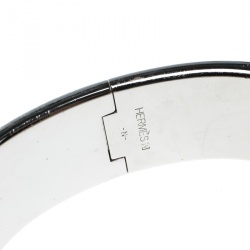 Pre Owned Hermes Clic Clac H Black Enamel Palladium Plated Wide Bracelet GM