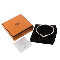 Pre Owned Hermes Clic Clac H Black Enamel Palladium Plated Wide Bracelet GM