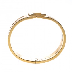 Pre Owned Hermes Clic Clac H Yellow Jaune Madras Enamel Gold Plated Narrow Bracelet PM