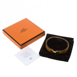 Pre Owned Hermes Clic Clac H Yellow Jaune Madras Enamel Gold Plated Narrow Bracelet PM
