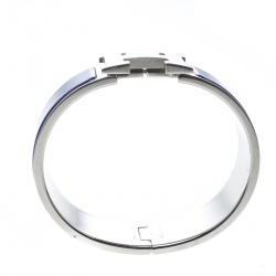 Pre Owned Hermes Clic Clac H Bleu Imperial Enamel Palladium Plated Wide Bracelet GM