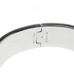 Pre Owned Hermes Clic Clac H Bleu Imperial Enamel Palladium Plated Wide Bracelet GM