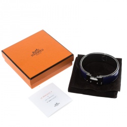 Pre Owned Hermes Clic Clac H Bleu Imperial Enamel Palladium Plated Wide Bracelet GM